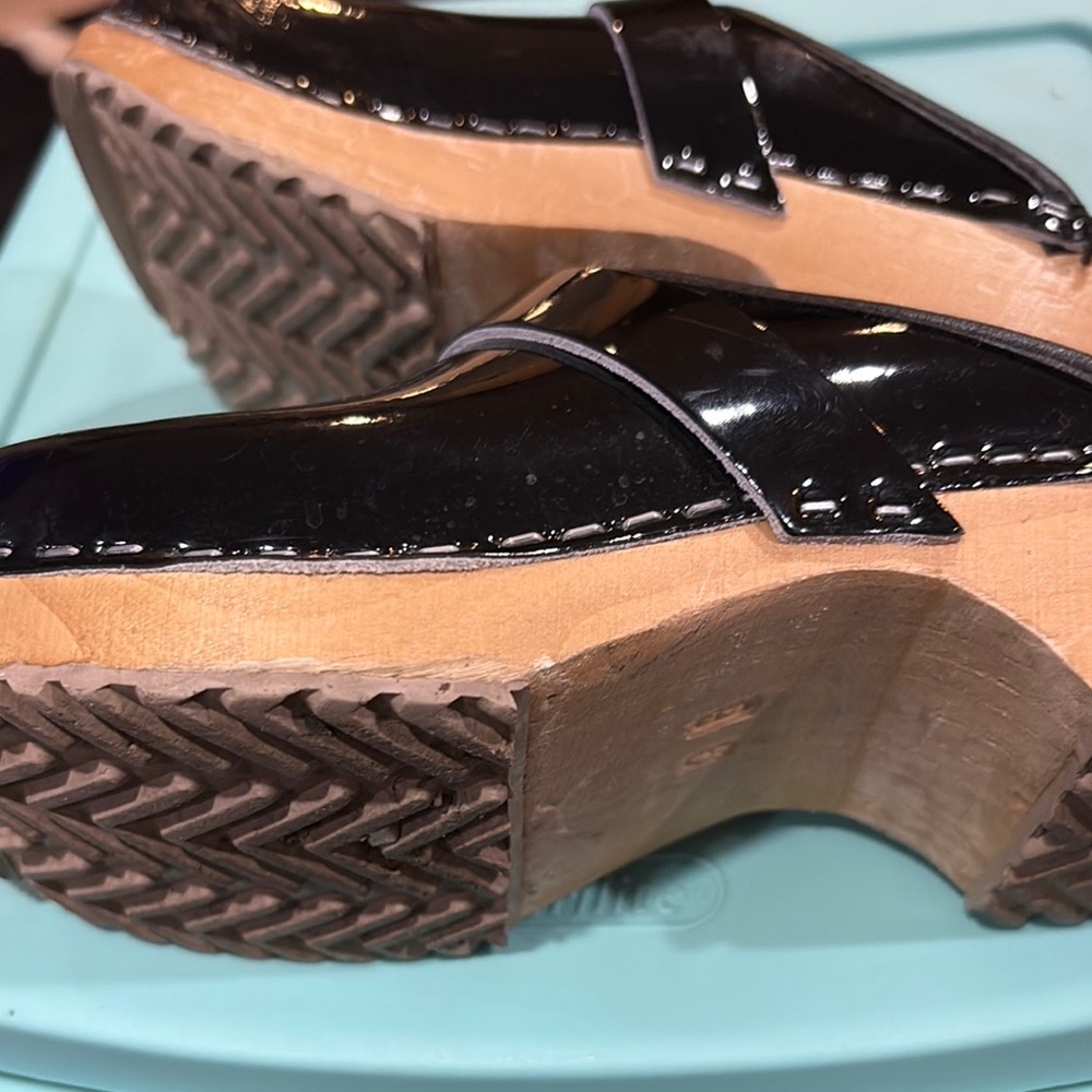 BJORK Black Patent Leather Swedish Clogs | Scandinavian Comfort Size 36 - Picture 6 of 7